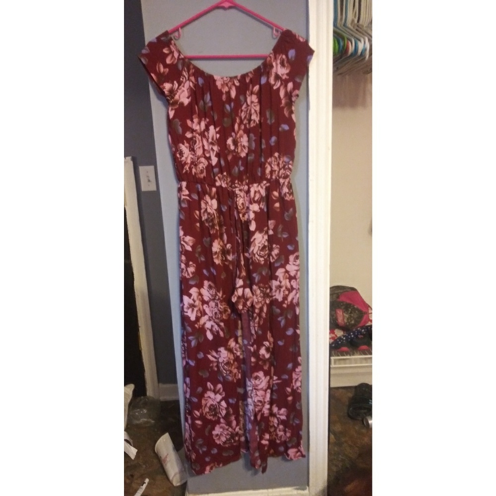 Red floral romper